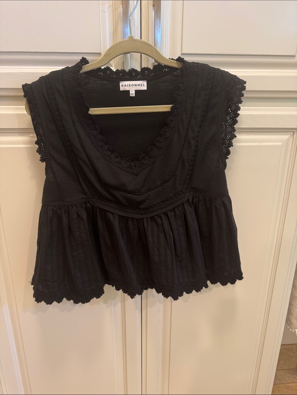 Black Crochet-Trim Peplum Tunic Top